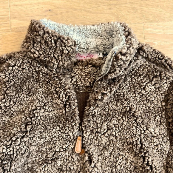 Pink Lily Sherpa Jacket Teddy Coat Quarter Zip Pullover Brown Ombré Small New - Picture 3 of 6